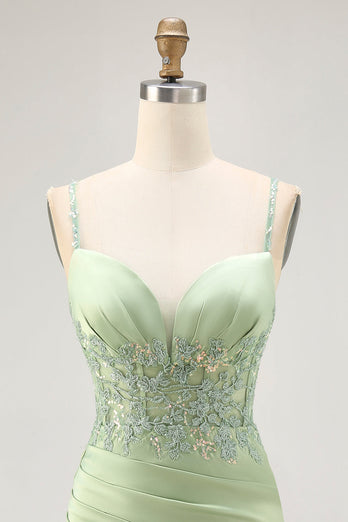 Sparkly Matcha Short Tight Corset Prom Dress with Lace