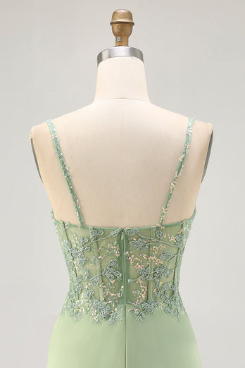 Sparkly Matcha Short Tight Corset Prom Dress with Lace