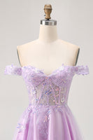Load image into Gallery viewer, Glitter Lilac A Line Corset Short Prom Dress with Appliques