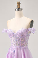 Load image into Gallery viewer, Glitter Lilac A Line Corset Short Prom Dress with Appliques