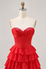 Load image into Gallery viewer, Sparkly Red Tiered Short Corset Prom Dress with Beading
