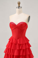 Load image into Gallery viewer, Sparkly Red Tiered Short Corset Prom Dress with Beading