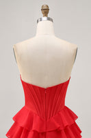 Load image into Gallery viewer, Sparkly Red Tiered Short Corset Prom Dress with Beading