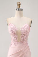 Load image into Gallery viewer, Blush Corset Tight Floral Satin Short Prom Dress with Lace