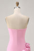 Load image into Gallery viewer, Pink Strapless Tight Satin Short Prom Dress with 3D Flowers