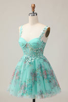 Load image into Gallery viewer, Sparkly Green Floral Corset A Line Short Prom Dress with Sequins
