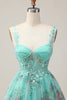 Load image into Gallery viewer, Sparkly Green Floral Corset A Line Short Prom Dress with Sequins