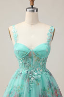 Load image into Gallery viewer, Sparkly Green Floral Corset A Line Short Prom Dress with Sequins