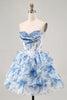 Load image into Gallery viewer, Sparkly White Blue Flower A Line Corset Short Prom Dress with Ruffles