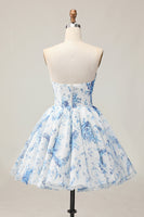 Load image into Gallery viewer, Sparkly White and Blue Corset Floral Short Prom Dress with Beading