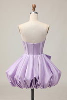 Load image into Gallery viewer, Sparkly Purple Beaded Corset Sweetheart Short Prom Dress with Bow