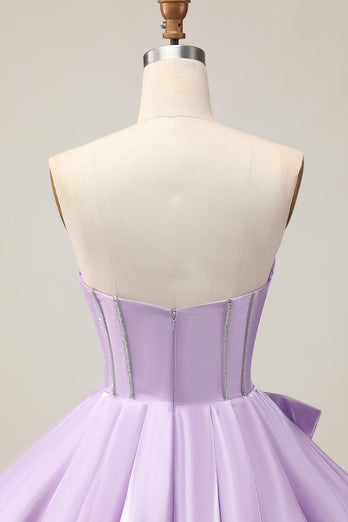 Sparkly Purple Beaded Corset Sweetheart Short Prom Dress with Bow