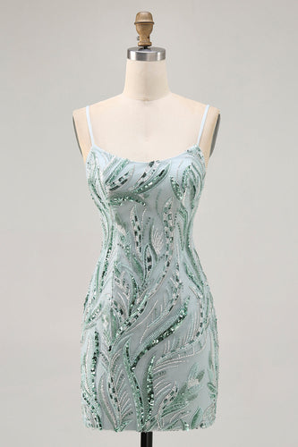 Sparkly Green Beaded Tight Short Prom Dress with Sequins