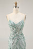 Load image into Gallery viewer, Sparkly Green Spaghetti Straps Corset Short Prom Dress with Sequins