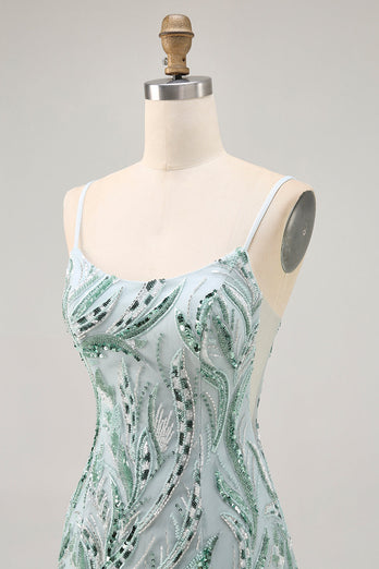 Sparkly Green Beaded Tight Short Prom Dress with Sequins