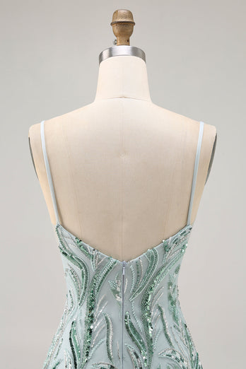Sparkly Green Beaded Tight Short Prom Dress with Sequins
