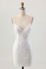Load image into Gallery viewer, Sparkly White Sequin Spaghetti Straps Short Prom Dress