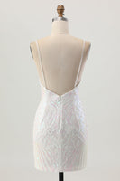 Load image into Gallery viewer, Sparkly White Sequin Spaghetti Straps Short Prom Dress