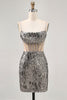 Load image into Gallery viewer, Sparkly Steel Grey Tight Sequin Short Corset Prom Dress