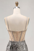 Load image into Gallery viewer, Sparkly Steel Grey Tight Sequin Short Corset Prom Dress
