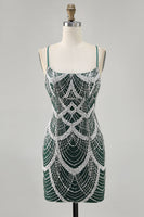 Load image into Gallery viewer, Sparkly Dark Green Tight Short Prom Dress with Beading