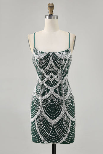 Sparkly Dark Green Tight Short Prom Dress with Beading