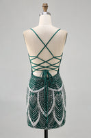 Load image into Gallery viewer, Sparkly Dark Green Tight Short Prom Dress with Beading