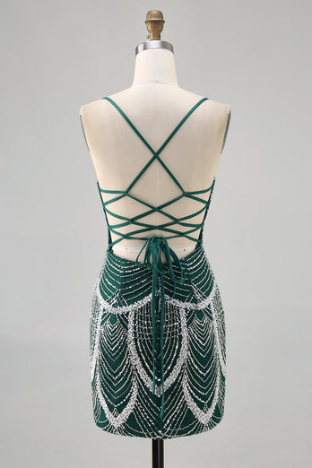 Sparkly Dark Green Tight Short Prom Dress with Beading