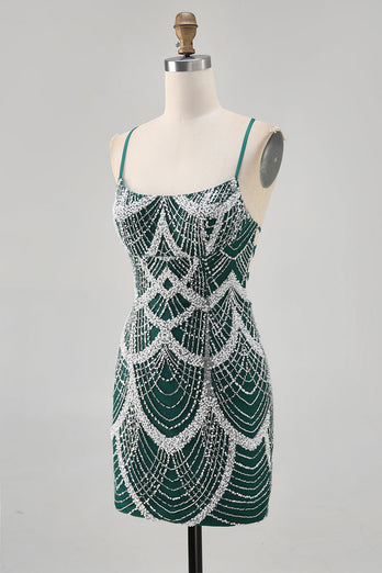 Sparkly Dark Green Tight Short Prom Dress with Beading