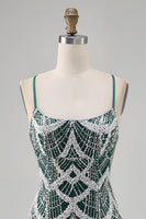 Load image into Gallery viewer, Sparkly Dark Green Tight Short Prom Dress with Beading