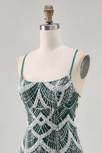Sparkly Dark Green Tight Short Prom Dress with Beading