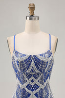 Load image into Gallery viewer, Sparkly Royal Blue Short Tight Prom Dress with Beading