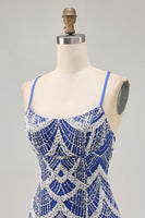 Load image into Gallery viewer, Sparkly Royal Blue Short Tight Prom Dress with Beading
