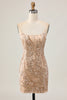 Load image into Gallery viewer, Sparkly Champagne Tight Floral Short Prom Dress with Beading