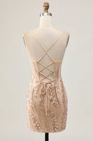 Load image into Gallery viewer, Sparkly Champagne Tight Floral Short Prom Dress with Beading