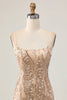 Load image into Gallery viewer, Sparkly Champagne Tight Floral Short Prom Dress with Beading