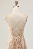 Load image into Gallery viewer, Sparkly Champagne Tight Floral Short Prom Dress with Beading