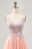 Load image into Gallery viewer, Sparkly Blush and Blue Short Appliqued Prom Dress with Sequins