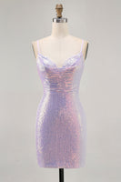 Load image into Gallery viewer, Sparkly Lilac Tight Sequin Backless Short Prom Dress