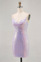 Load image into Gallery viewer, Sparkly Lilac Tight Sequin Backless Short Prom Dress
