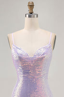 Load image into Gallery viewer, Sparkly Lilac Tight Sequin Backless Short Prom Dress