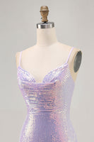 Load image into Gallery viewer, Sparkly Lilac Tight Sequin Backless Short Prom Dress