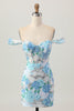 Load image into Gallery viewer, Sparkly White Blue Floral Tight Short Prom Dress with Sequin