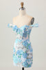 Load image into Gallery viewer, Sparkly White Blue Floral Tight Short Prom Dress with Sequin