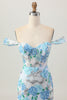 Load image into Gallery viewer, Sparkly White Blue Floral Tight Short Prom Dress with Sequin