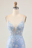 Load image into Gallery viewer, Sparkly Light Blue Tight Floral Short Corset Prom Dress with Appliques