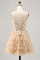 Load image into Gallery viewer, Sparkly Champagne Floral Corset Short Polka Dots Prom Dress