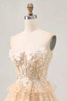 Load image into Gallery viewer, Sparkly Champagne Floral Corset Short Polka Dots Prom Dress