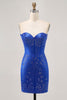 Load image into Gallery viewer, Sparkly Royal Blue Short Satin Tight Prom Dress with Beading