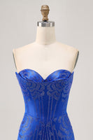 Load image into Gallery viewer, Sparkly Royal Blue Short Satin Tight Prom Dress with Beading